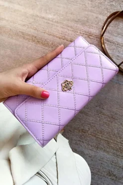 New Dear-Lover Crown Decor Quilted Trifold Clutch Faux Leather Wallet Orchid Petal