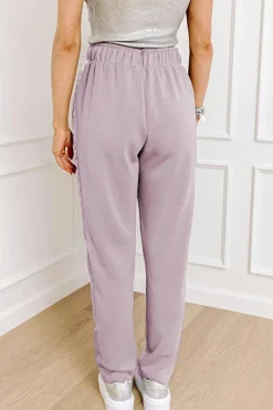 Outlet Dear-Lover Drawstring Waist Satin Stripe Patch Straight Leg High Waist Pants Orchid Petal