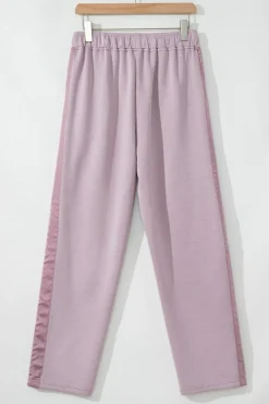 Outlet Dear-Lover Drawstring Waist Satin Stripe Patch Straight Leg High Waist Pants Orchid Petal
