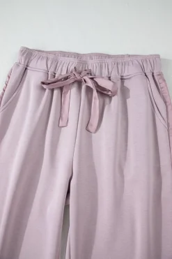 Outlet Dear-Lover Drawstring Waist Satin Stripe Patch Straight Leg High Waist Pants Orchid Petal