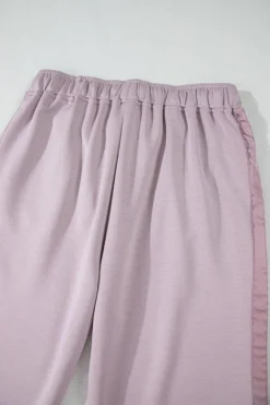 Outlet Dear-Lover Drawstring Waist Satin Stripe Patch Straight Leg High Waist Pants Orchid Petal