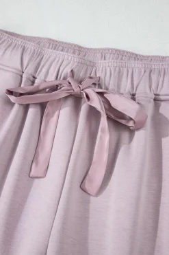 Outlet Dear-Lover Drawstring Waist Satin Stripe Patch Straight Leg High Waist Pants Orchid Petal