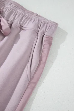 Outlet Dear-Lover Drawstring Waist Satin Stripe Patch Straight Leg High Waist Pants Orchid Petal
