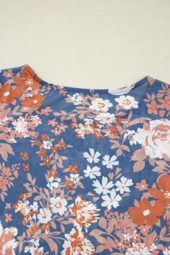 Fashion Dear-Lover Floral Print Mesh Fitted Long Sleeve Top Orchid Petal