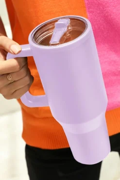 Discount Dear-Lover Frosted Stainless Handle Large Vacuum Cup with Straw 40oz Orchid Petal