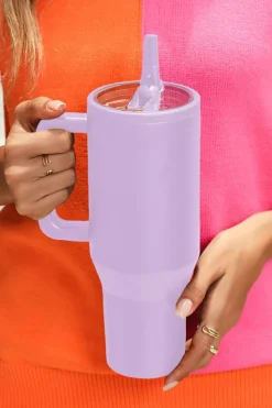 Discount Dear-Lover Frosted Stainless Handle Large Vacuum Cup with Straw 40oz Orchid Petal