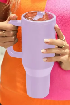 Discount Dear-Lover Frosted Stainless Handle Large Vacuum Cup with Straw 40oz Orchid Petal