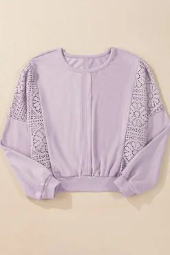 Outlet Dear-Lover Knit Crochet Exposed Seam Ribbed Trim Sweatshirt Orchid Petal