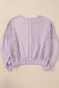 Outlet Dear-Lover Knit Crochet Exposed Seam Ribbed Trim Sweatshirt Orchid Petal