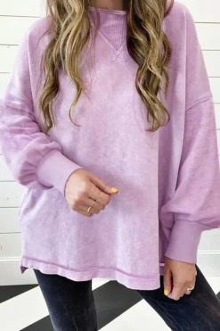 Online Dear-Lover Mineral Wash Drop Shoulder Pullover Sweatshirt Orchid Petal