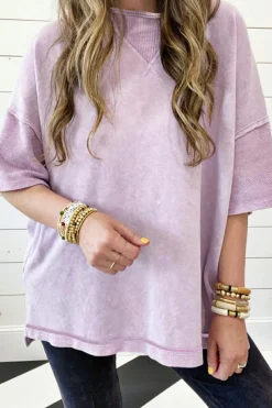 Best Dear-Lover Mineral Wash Exposed Seam Drop Shoulder Oversized Tee Orchid Petal