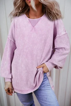 Online Dear-Lover Mineral Wash Drop Shoulder Pullover Sweatshirt Orchid Petal