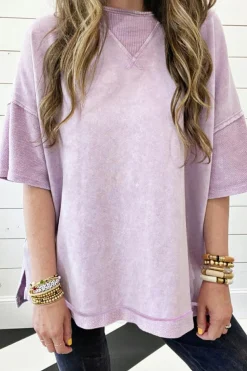 Best Dear-Lover Mineral Wash Exposed Seam Drop Shoulder Oversized Tee Orchid Petal