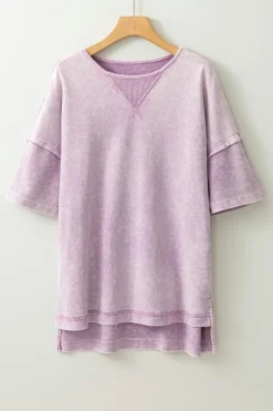 Best Dear-Lover Mineral Wash Exposed Seam Drop Shoulder Oversized Tee Orchid Petal