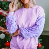Best Dear-Lover Sequin Patchwork Long Sleeve Pullover Top Orchid Petal