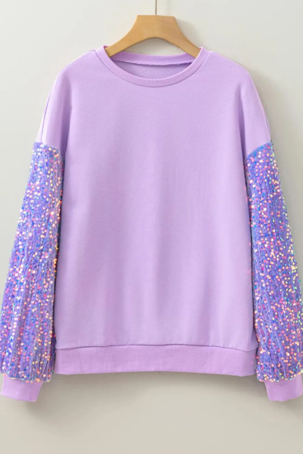 Best Dear-Lover Sequin Patchwork Long Sleeve Pullover Top Orchid Petal