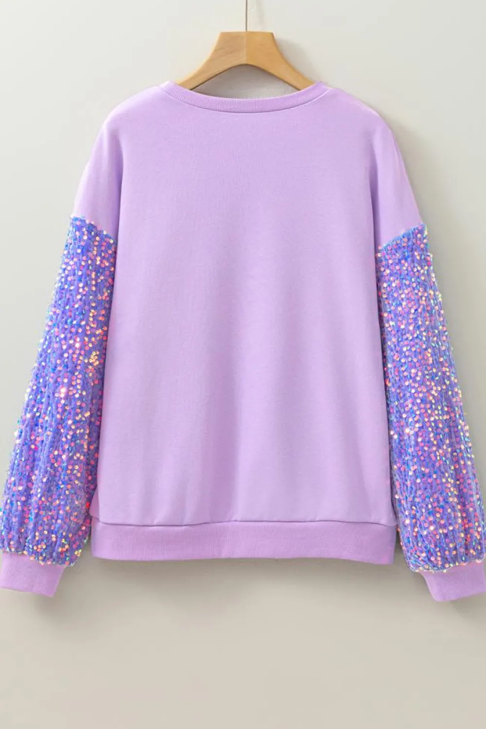 Best Dear-Lover Sequin Patchwork Long Sleeve Pullover Top Orchid Petal