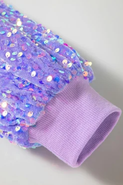 Best Dear-Lover Sequin Patchwork Long Sleeve Pullover Top Orchid Petal