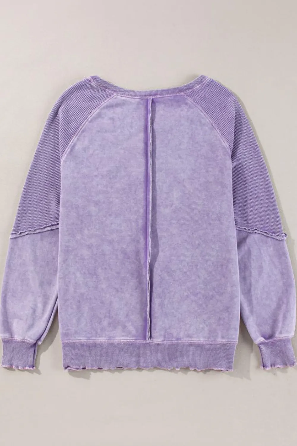 Best Dear-Lover Solid Waffle Knit Patchwork Raglan Sleeve Sweatshirt Orchid Petal