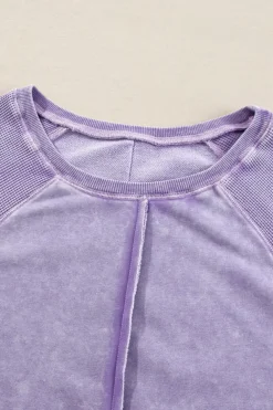 Best Dear-Lover Solid Waffle Knit Patchwork Raglan Sleeve Sweatshirt Orchid Petal