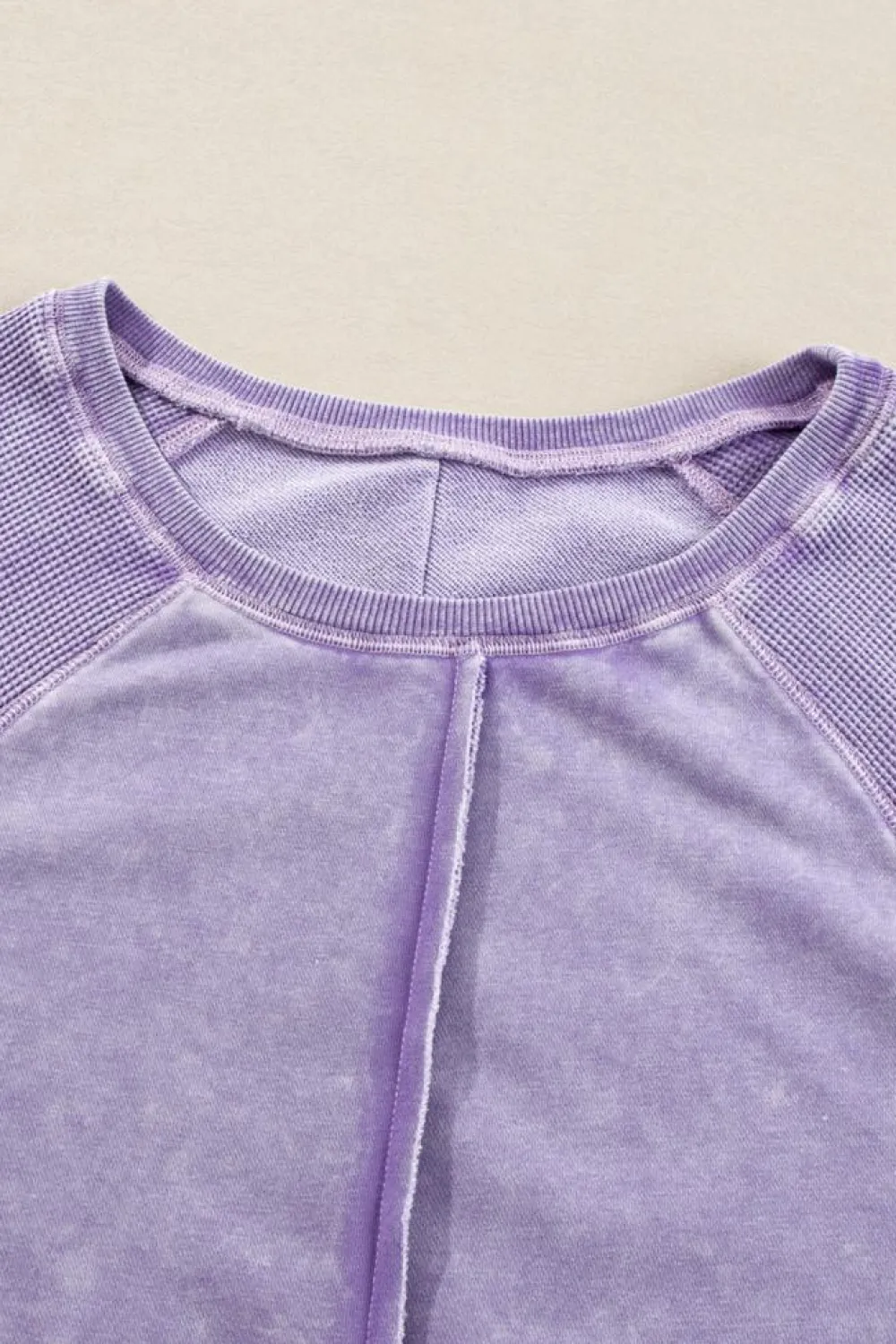 Best Dear-Lover Solid Waffle Knit Patchwork Raglan Sleeve Sweatshirt Orchid Petal