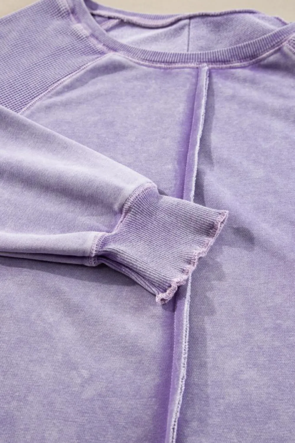 Best Dear-Lover Solid Waffle Knit Patchwork Raglan Sleeve Sweatshirt Orchid Petal