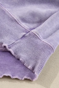 Best Dear-Lover Solid Waffle Knit Patchwork Raglan Sleeve Sweatshirt Orchid Petal