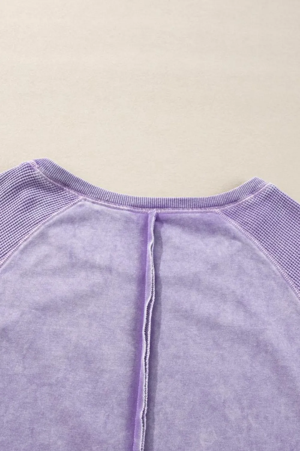 Best Dear-Lover Solid Waffle Knit Patchwork Raglan Sleeve Sweatshirt Orchid Petal