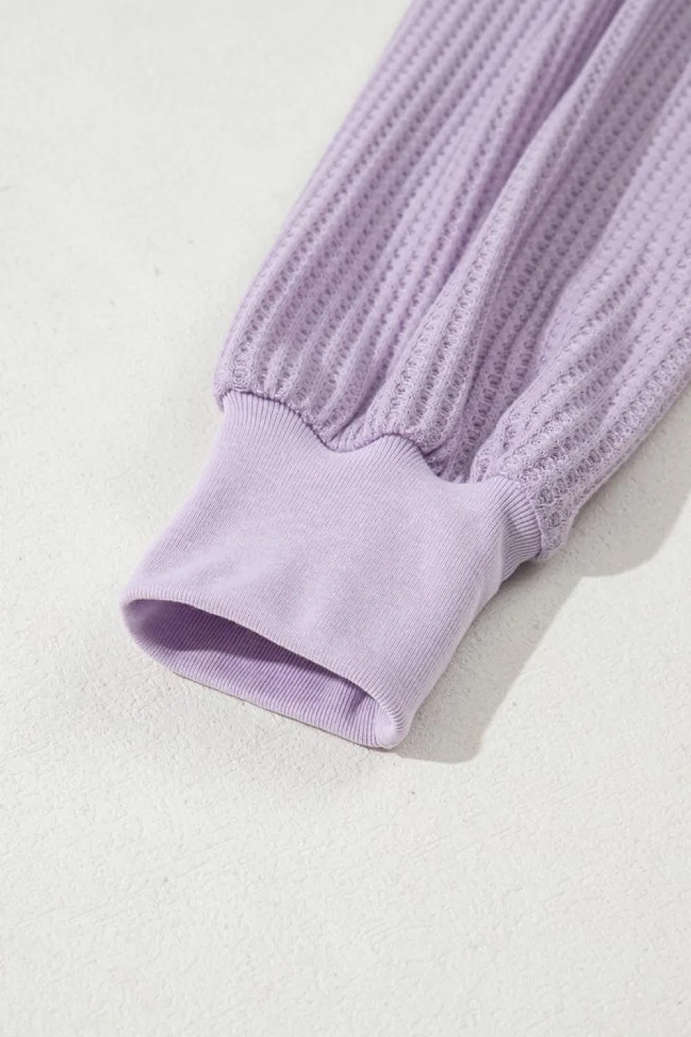 Sale Dear-Lover Waffle V Neck Long Sleeve Drop Shoulder Loose Blouse Orchid Petal