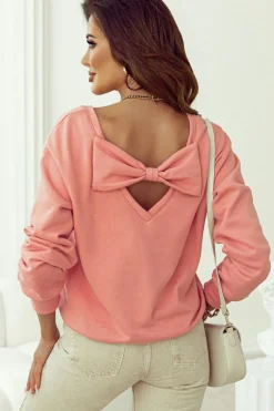 Fashion Dear-Lover Bowknot Dewback Round Neck Sweatshirt Pale Chestnut