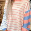 Discount Dear-Lover Colorblock Striped Drop Shoulder Cozy Sweater Pale Chestnut