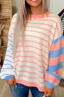 Discount Dear-Lover Colorblock Striped Drop Shoulder Cozy Sweater Pale Chestnut