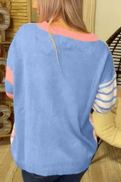 Discount Dear-Lover Colorblock Striped Drop Shoulder Cozy Sweater Pale Chestnut