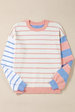 Discount Dear-Lover Colorblock Striped Drop Shoulder Cozy Sweater Pale Chestnut