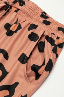 Online Dear-Lover Leopard Long Sleeve Top and Drawstring Pants Set Pale Chestnut