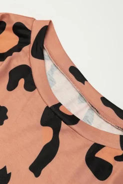 Online Dear-Lover Leopard Long Sleeve Top and Drawstring Pants Set Pale Chestnut