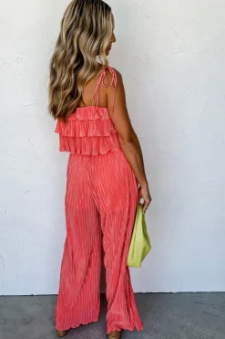 Online Dear-Lover Ruffle Tiered Cami Pleated Wide Leg Pants Set Pale Chestnut