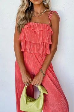 Online Dear-Lover Ruffle Tiered Cami Pleated Wide Leg Pants Set Pale Chestnut