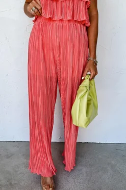 Online Dear-Lover Ruffle Tiered Cami Pleated Wide Leg Pants Set Pale Chestnut