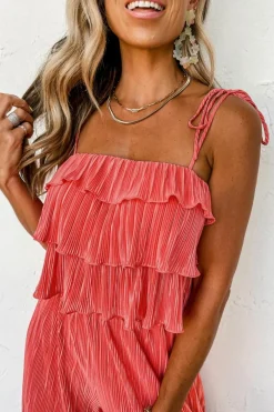 Online Dear-Lover Ruffle Tiered Cami Pleated Wide Leg Pants Set Pale Chestnut