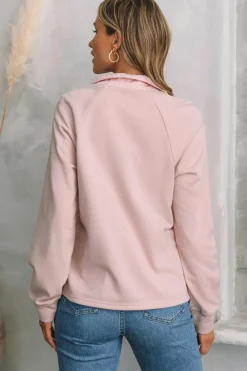 Clearance Dear-Lover Textured Quarter Zip Raglan Sleeve Sweatshirt Pale Chestnut