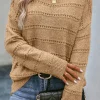 Discount Dear-Lover Boat Neck Drop Shoulder Pointelle Knit Sweater Pale Khaki