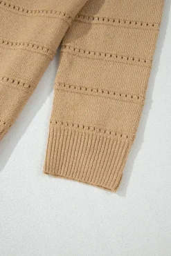 Discount Dear-Lover Boat Neck Drop Shoulder Pointelle Knit Sweater Pale Khaki