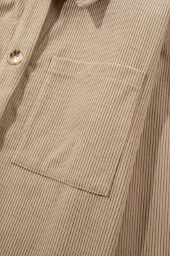 Outlet Dear-Lover Hooded Drawstring Pockets Corduroy Shacket Pale Khaki