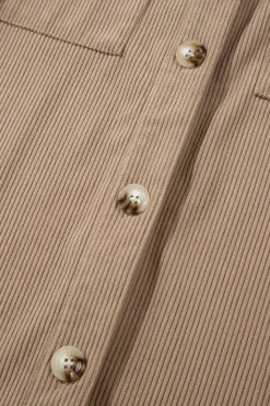 Outlet Dear-Lover Hooded Drawstring Pockets Corduroy Shacket Pale Khaki