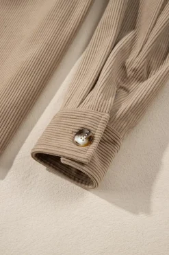 Outlet Dear-Lover Hooded Drawstring Pockets Corduroy Shacket Pale Khaki