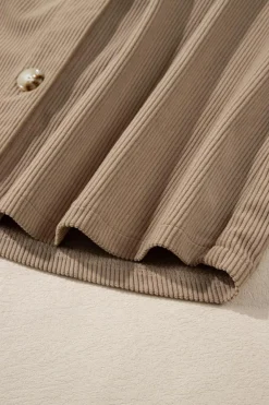 Outlet Dear-Lover Hooded Drawstring Pockets Corduroy Shacket Pale Khaki