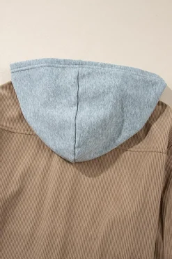 Outlet Dear-Lover Hooded Drawstring Pockets Corduroy Shacket Pale Khaki