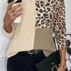Outlet Dear-Lover Leopard Colorblock Waffle Knit Top Pale Khaki