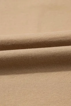 New Dear-Lover Long Sleeve Buttons V Neck Slim Fit Top Pale Khaki